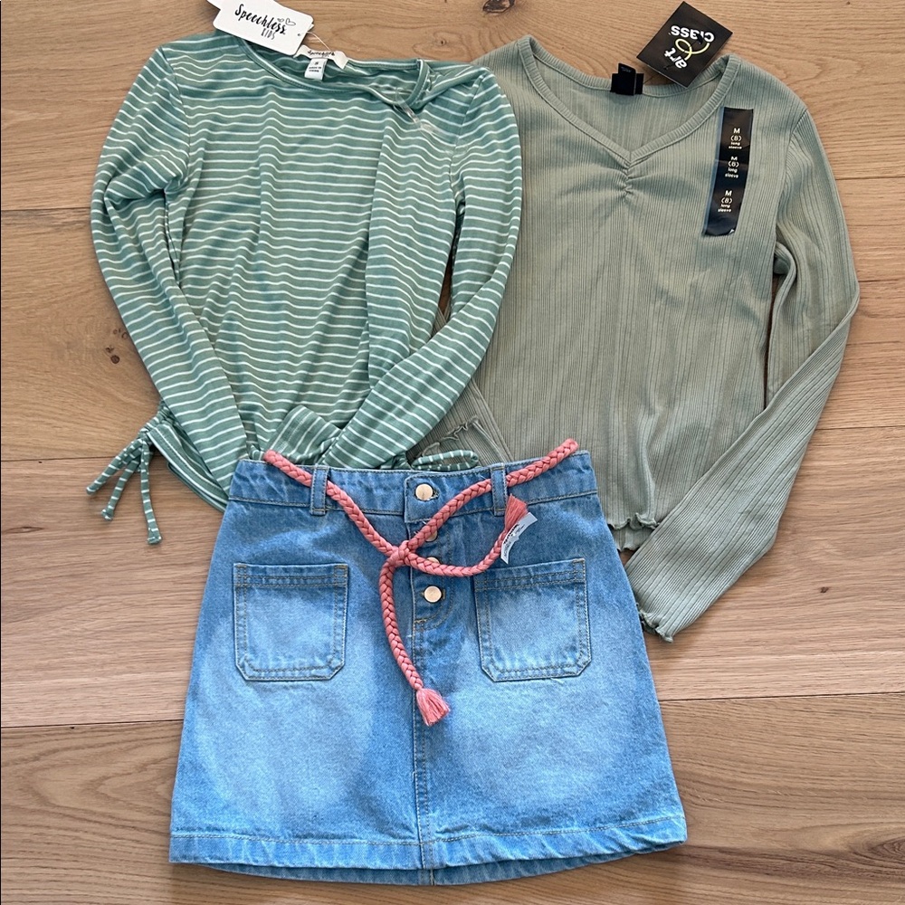 (NWT) Girls Jean Skirt and Long Sleeve Tops (7/8)